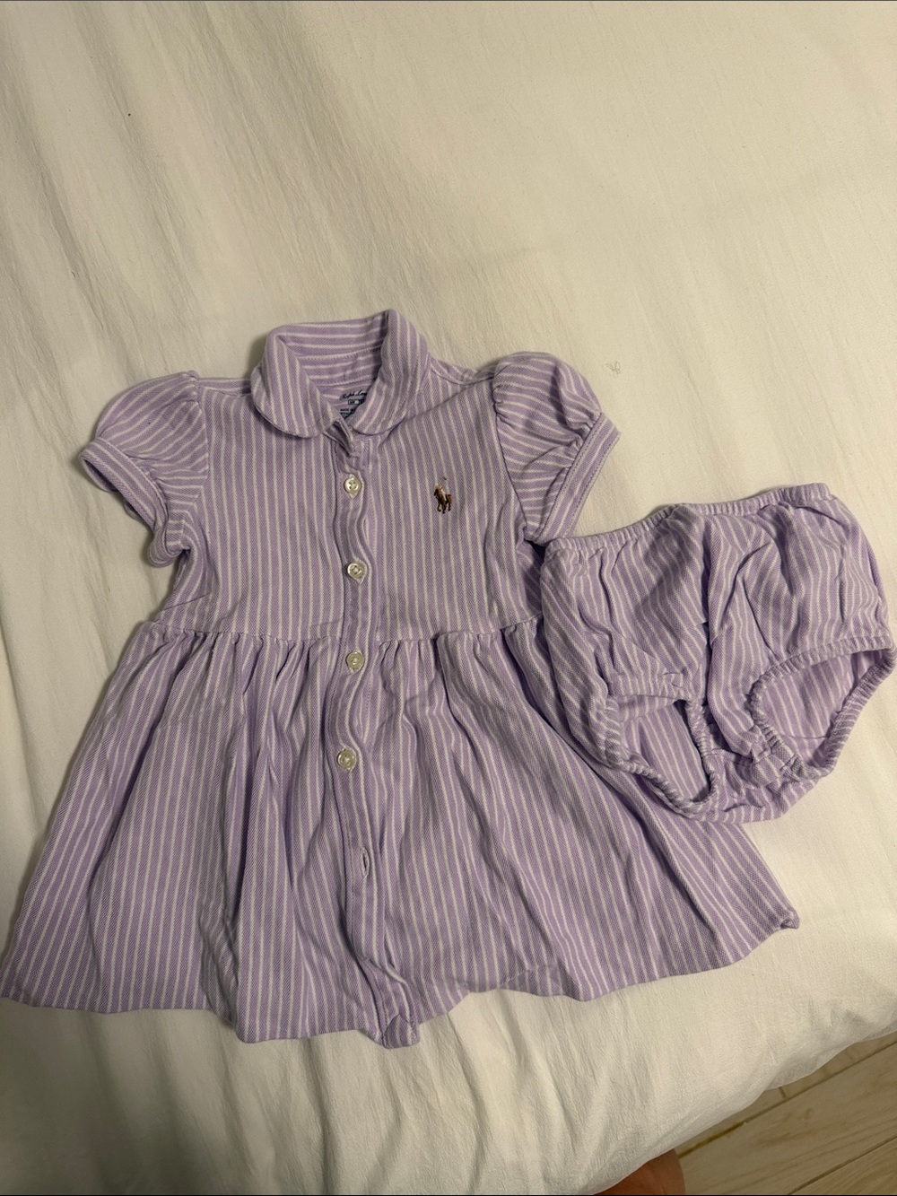 NWOT - Ralph Lauren Lavender Striped Polo Dress with Bloomers - 6M